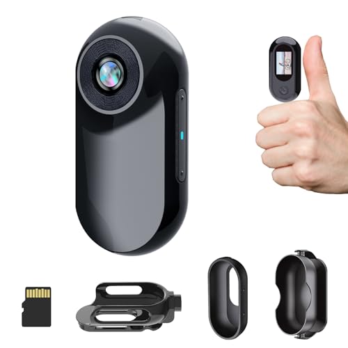 HOFAOUG 1080P HD Mini Camara Deportiva, 32GB Tarjeta de Memoria Integrada, Mini Camara de Tamaño de Pulgar, Body CAM, Ideal para Trabajo, Viaje, Ciclismo(Negro Profundo)