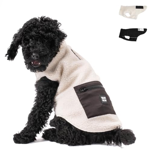 PAW WOW MIKA Hundejacke | Hundemantel Teddy-Fleece | Hunde-Weste mit Bauchschutz für kühle Temperaturen (Beige, L)