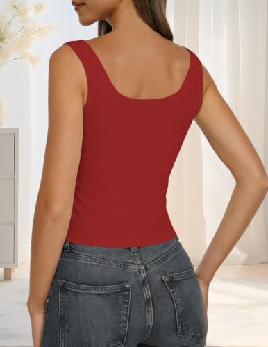 MAPICK Tank Top for Women Ribbed Knit Fitted Sleeveless Stretchy Summer Basic Slim Casual Y2K Top Red — view 5