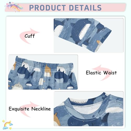 Pajama Sets Long Sleeve Shark Pattern Ocean Life Soft Comfy Sleepwear 2 Piece PJS 3-8T4