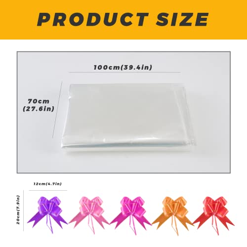 Große Geschenkfolie Transparent Cellophantüten,5 Stück Geschenkfolie 70x100cm,Durchsichtiges Geschenkpapier Cellophantüten Mit 5 Zugschleifen Geschenke Körbe,Blumen,Kunsthandwerk,Leckerli, Hochzeit