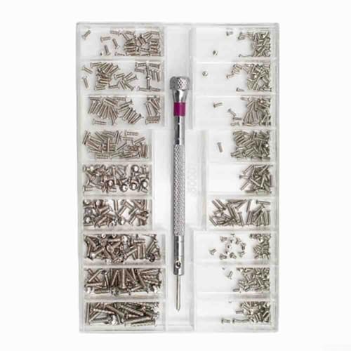 Lot de 500 petites attaches avec 18 tailles variées pour réparation de montres d'ordinateur portable et de lunettes avec récipient de tri