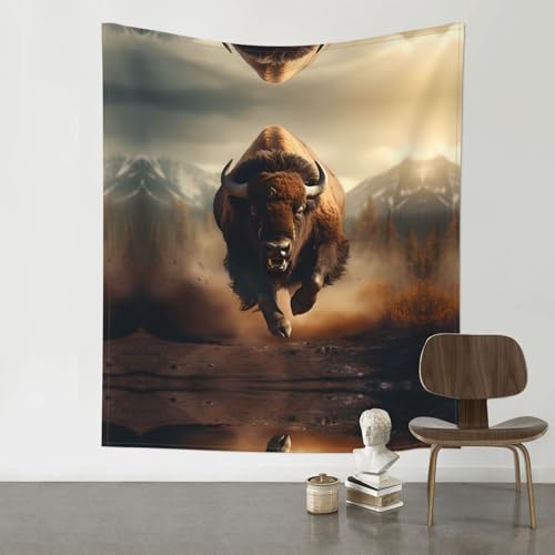 Tapisserie murale vintage Bison Run textile de haute qualité