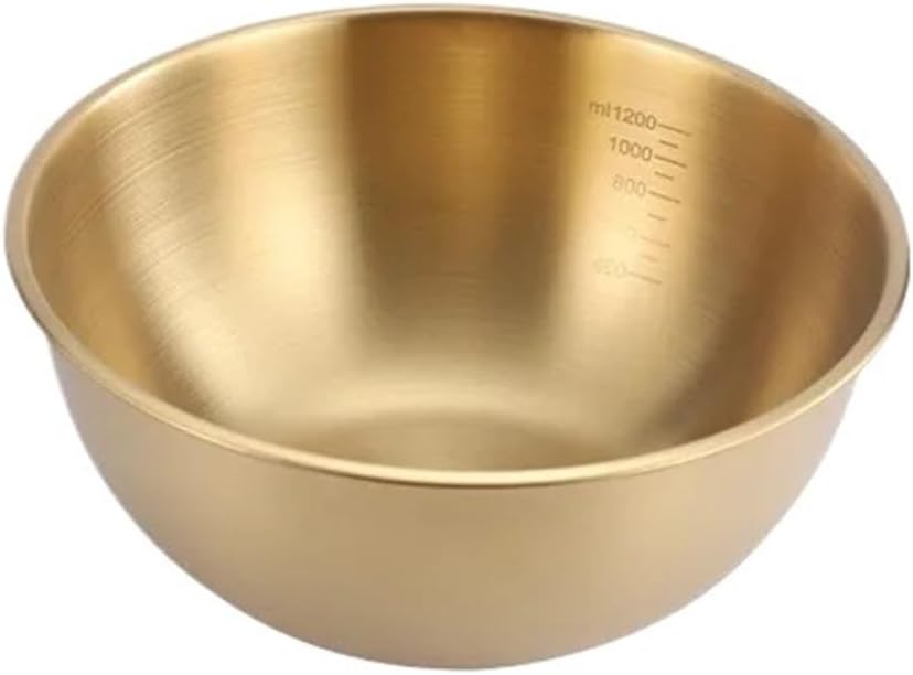 Stainless Steel Mixing Bowl Stainless Steel Fruit Salad Bowls with Scale Large Capacity Soup Noodles Ramen Bowl Food Containers 17/19/25CM(19cm Golden)
