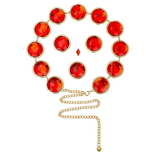 LEACOOLKEY Women Anime Cosplay Chain Belt Red Stone Gold Waist Belt for Halloween Adjustable