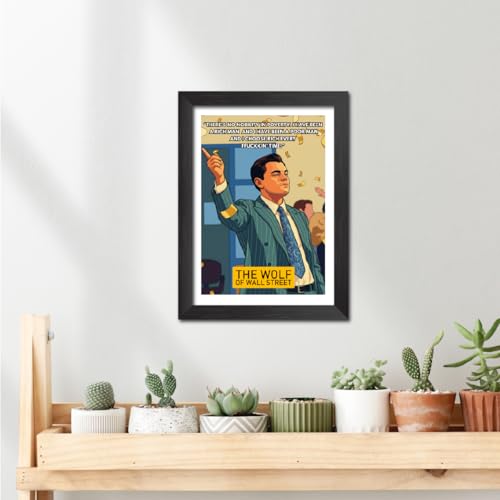 Image of TenorArts Wolf of Wall Street Poster Hollywood Movie Posters Vector Art Photo Frame Painting With Dark Wooden Texture (12inches x 9inches)