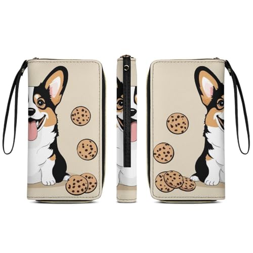 Womens Wallet, Waterproof PU Leather Wallet, Large Capacity Credit Card Holder Funny Corgi Dogs Cookies Coin Zipper Clutch Purse3