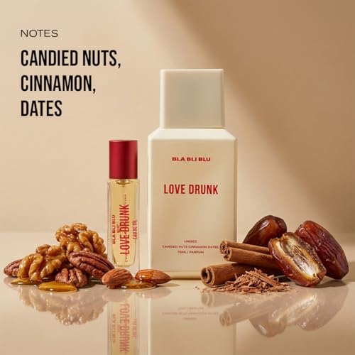 Image of BLABLIBLU Love Drunk Two Scents Unisex Perfume Set (75ml + 8ml) | Perfume & Eau De Oil | Long Lasting Spicy, Woody & Aromatic Fragrance | Candied Nuts, Cinnamon & Dates