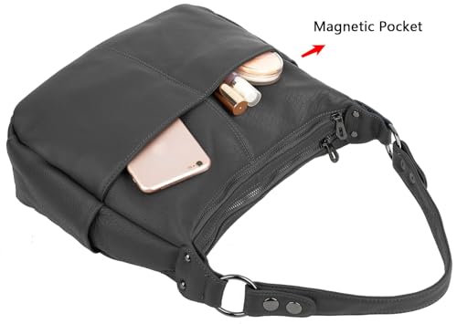 YALUXE Women's Genuine Leather Shoulder Bags Hobo Handbags Purses with Double Zipper Pockets and Crossbody Strap3