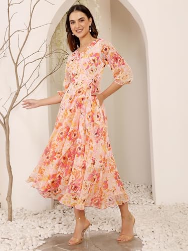 Image of Miss Chase Women's Round Neck Cap Sleeves Lace Knee -Long Skater Dress
