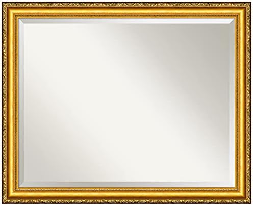 Amanti Art Beveled Wood Wall Mirror (25.5 x 31.5 in.), Colonial Embossed Gold Frame - Bathroom Mirror Gold, Large