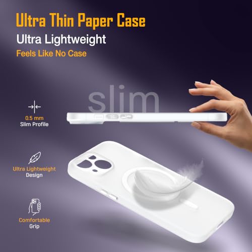 Image of ZAP CASE Paper Thin Case for iPhone 15 | Ultra-Slim 0.5 mm Back Cover | Metal Buttons | Lightweight | Matte Finish | Anti-Fingerprint | Scratch Resistant | Camera Protection | Magsafe | White