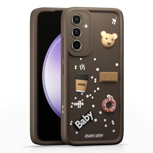 Image of Bintage CASE Cute Fun Taddy Cartoon 3D Ball Bear Milk Cake Coffee Silicon Case Full Body & Camera Protection Back Cover Compatible for Samsung Galaxy A55 5G - Brown