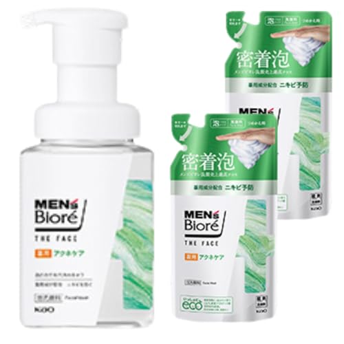 メンズビオレ ザフェイス 泡洗顔 薬用アクネケア 本体 200ml 1個 + 詰め替え 170ml 2個 8LINK