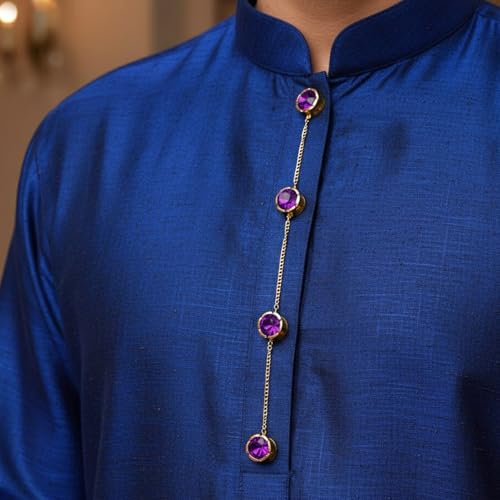 Botones de Kurta con Cadena Dorados y Piedra Morada miniatura 2