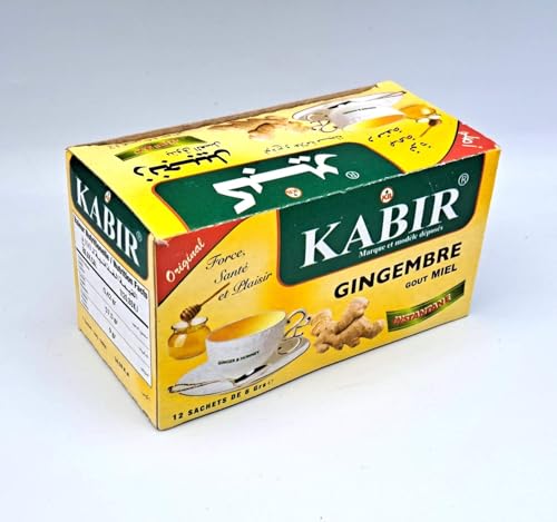 Infusion naturelle au gingembre et au miel, de la Marque KABIR – Boite de 12 sachets d'infusion instantanée