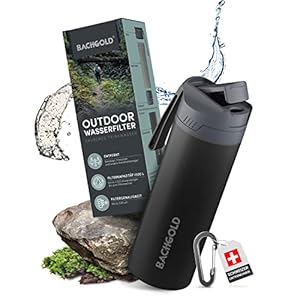 Bachgold® Profi Outdoor Wasserfilter Flasche [650ml] mit 1500L Filterkapazität I entfernt 99,99% aller Bakterien und…
