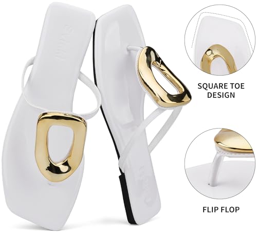 Womens Flat Sandals Square Comfortable Flip Flops Slide Summer Beach Shoes with Metal Decoration2