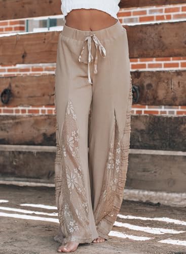 Melliflo Women's Boho Lace Patchwork Wide Leg High Waist Flowy Pants 2025 Summer Casual Loose Lounge Pants4