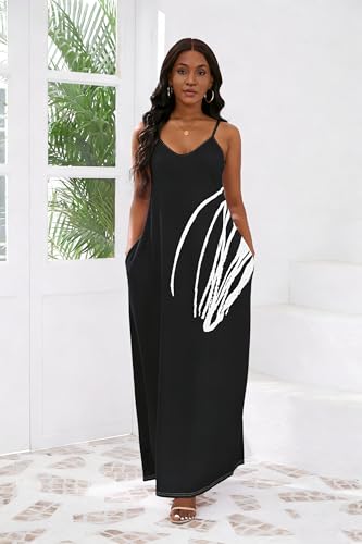 Image of vunahzma Womens Casual Fashion Sleeveless Plus Size Loose Long Sexy Maxi Dress with Pockets