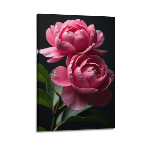Poster deux pivoines roses ZHOUKEG 50x75 cm pour décoration murale de salon