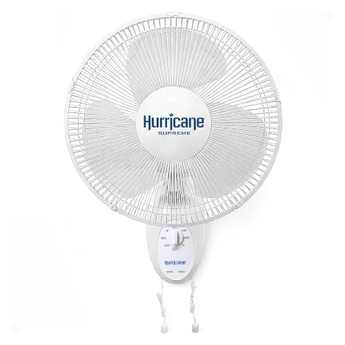 Hurricane Supreme 12” Portable Oscillating Wall Mount Fan, Space Saving, Powerful, and Quiet 3 Speed Airflow, Adjustable Tilt for Home and Workshop