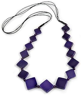 Avalaya Deep Purple Bone Square Bead Black Cotton Cord Long Necklace/Possible Natural Irregularities/ 82cm L