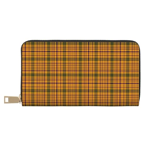 Retro Orange Plaid Print Wallet Women Men, Long PU Leather Wallets for Women, Cute Womens Travel Wallet Purse Pouch with Zipper Pocket