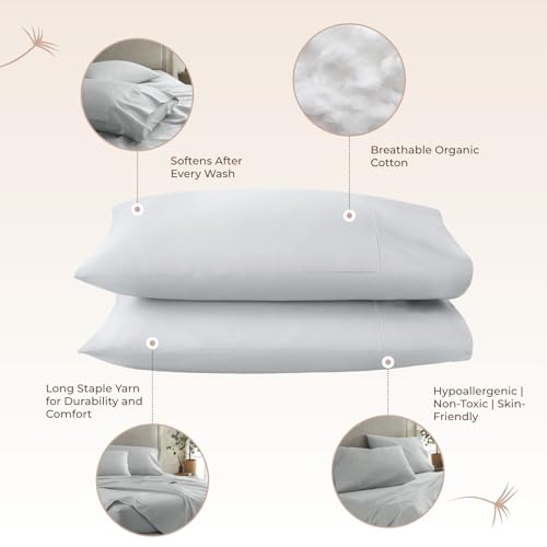 Image of 100% Organic Cotton Pillow Cases Standard Size Set of 2-100% Cotton Pillowcases GOTS Certified 300 Thread Count - Naturally Cooling Comfortable Breathable & Soft Pillow Cases (Shore, Standard)