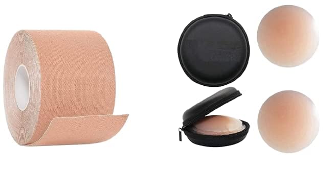 helisha Women's & Girl's Cotton Spandex Multipurpose Breast Roll Boob Tape/Body Tape with 2 Pcs Reusable Silicon Nipple, Skin Friendly Adhesive (Free-Size)-picture-26