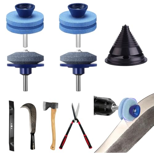 Lawn Mower Blade Sharpener Set, 4 PCS, Double-Layer Corundum With Hexagonal Handle, Double-Sided Sharpening Without Removing The Blade, Suitable For Any Drill Bit/Scissors/Blade/Sickle.
