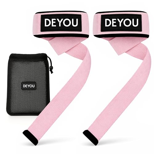 DEYOU Zughilfen für schmale & mittlere Handgelenke – Wrist Straps (gepolstert) aus 100% Baumwolle mit Meshbag – Gym Straps für Krafttraining, Gewichtheben, Bodybuilding Damen & Herren