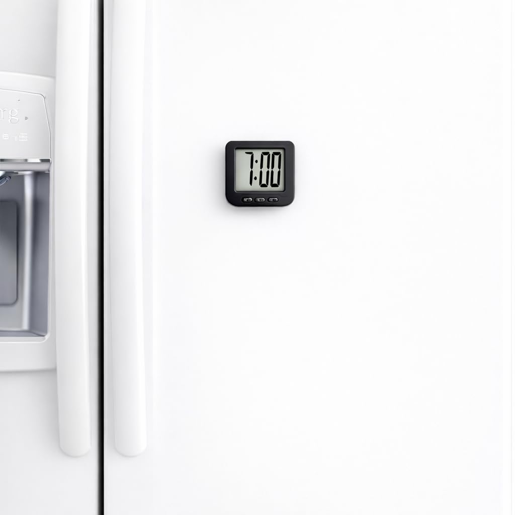 Mini Digital Magnet Clock 8cm Pocket Size Magnetic Back for Fridge,Kitchen,Room,Office Black Colour-picture-12