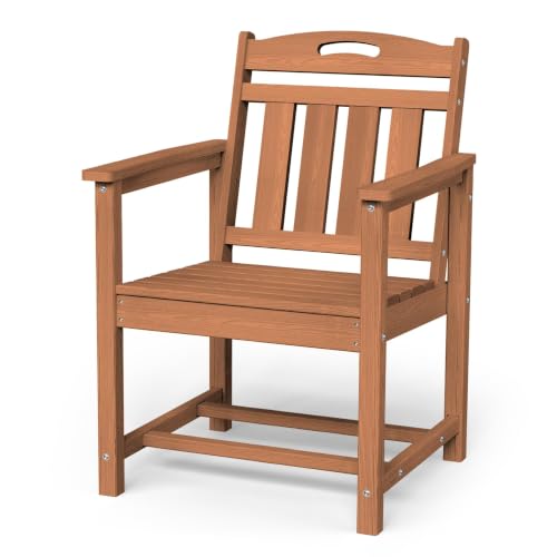 Image of Outdoor Patio Dining, All-Weather HDPE Chair Fade-Resistant, and Low Maintenance for Backyard, Garden, or Patio, Teak