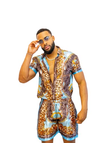 Ensemble en soie pour homme Kayib Shop | Costume baroque bleu chic taille L