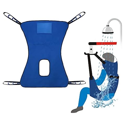 Patient Lift Toileting Sling Large Mesh Sling for Shower Home Use Electric Transfer Belt with Head Support Medical Handicap Commode Full Body Sling (Blue) Cover