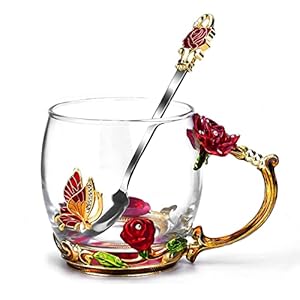 OEAGO Gifts for Mom Women Mothers Day Glass Coffee Enamels Mug Best Birthday Butterfly Rose Gifts for Her from Daughter…