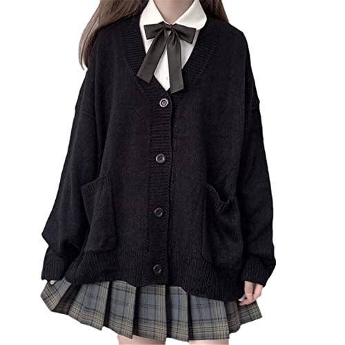TXYJJP Japanische süße Kawaii-Strickjacke für Damen, Cosplay, lange Ärmel, Knopfleiste, JK Schuluniform-Jacke