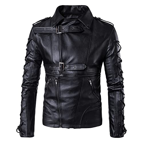 Veste en cuir homme à cordon serrage coupe étroite veste moto automne hiver
