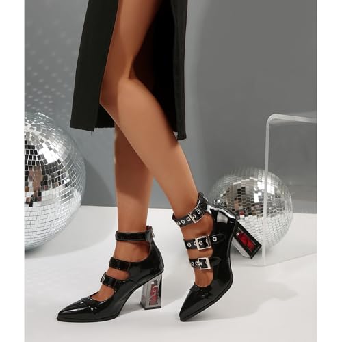 Bellirala Women's Rose Flower Mary Jane Heels Gothic Y2k Costume Footwear Cute Lolita JK Pumps Chunky Block High Heel Ankle Strap Cosplay Shoes3