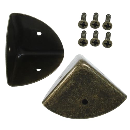 Image of 12 Pcs Metal Corner Protectors Antique Bronze Edge Guard Furniture Edge Corner Cover Angle Corner Brackets with Mounting Screws for Box Table Cabinet(1.6 inchx1.6 inchx1.6 inch)