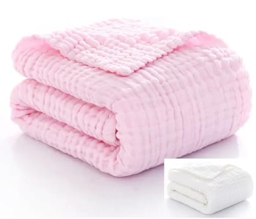 Image of Nazbella Baby Muslin Swaddle Blankets for Boys and Girls, Wrap Soft Silky 2 Pack Organic Cotton Muslin Swaddle Blanket, Breathable and Skin-Friendly.(Pink-White)