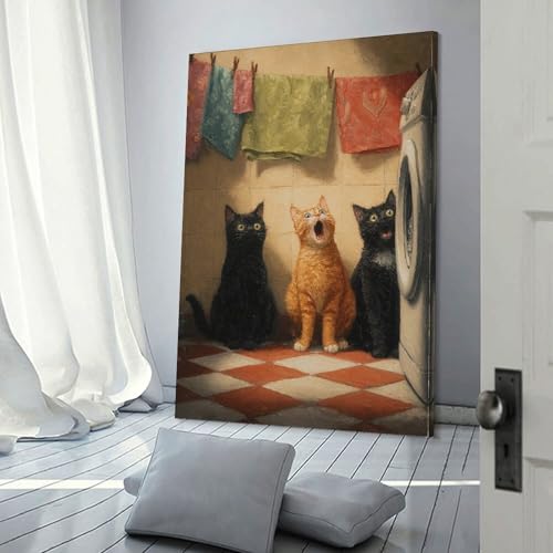 Toile de chats surpris POLIUAWS, l'esprit buanderie et campagne