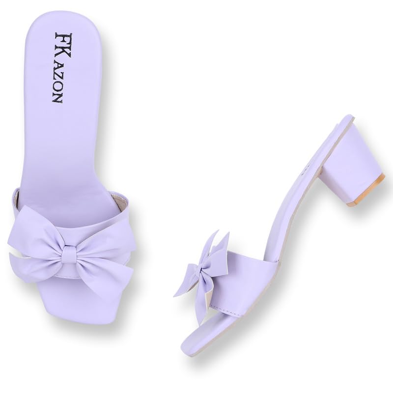 Image of Trendy Women's Leather Heels - Slip-On Block Sandals - FK 516 PURPLE HEEL P1