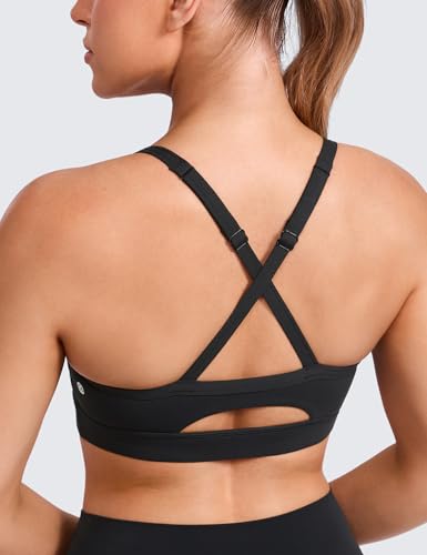 Image of CRZ YOGA Butterlift Cut-Out Cross Back Sports Bras for Women - Medium Impact Adjustable Thin Straps Pilates Padded Gym Tops
