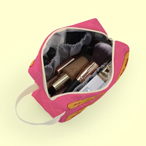 Pink Sardine Can Printed Quilted Makeup Pouch for Women - Velvety Polyester Cosmetic Organizer w/Triple Compartments, Travel & Makeup Brush Holder4