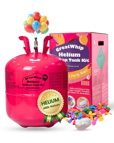 Ballongas Helium Gasflasche für bis zu 100 Ballons GreatWhip Heliumflasche Einweg XXXL 0 6m Helium Balloon Gas für Latex- & Folienballons für Geburtstag Hochzeit & Partydeko