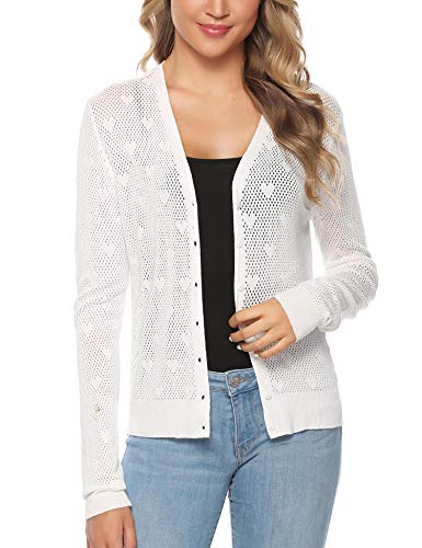 iClosam Women Knitted Bolero Shrug Long Sleeve Crochet Button Down Cardigan Sweater White