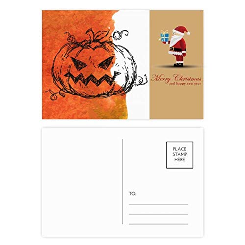 Lot de 20 cartes postales peintes à la main citrouille d'Halloween et Père Noël pour fêtes