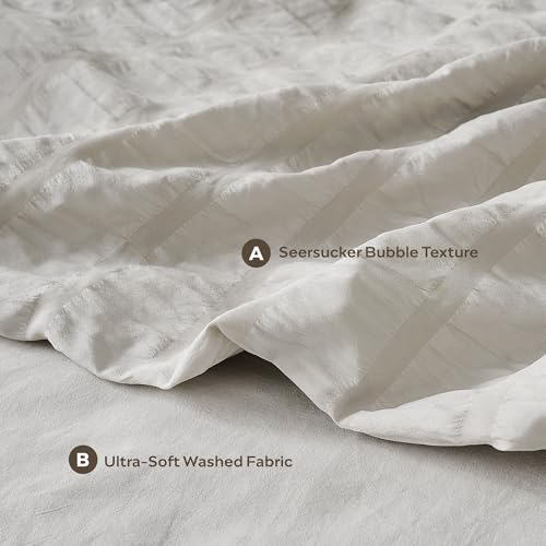 Image of JELLYMONI Seersucker Duvet Cover Set Full, 3pcs Oatmeal Polyester | In Guest Room & Studio, Single Upgrades Pick, Crinkled Texture, Oeko-Tex Certified, 8 Corner Ties & Hidden Zipper